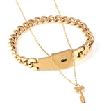 Women's Couple Heart Lock Bracelet And Key Pendant Necklace
