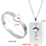 Women's Couple Heart Lock Bracelet And Key Pendant Necklace