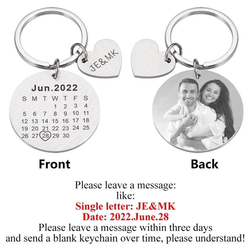 Photo Stainless Steel Keychains Customized with Names and Dates