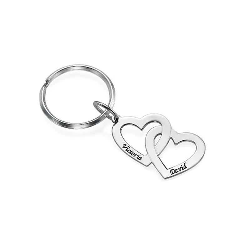 Heart Keychain with Carved Names Stainless Steel Gift Set