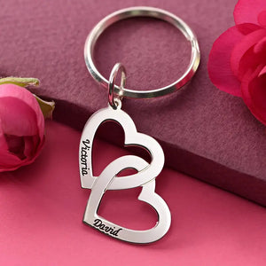 Heart Keychain with Carved Names Stainless Steel Gift Set