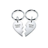 Heart Keychain with Carved Names Stainless Steel Gift Set