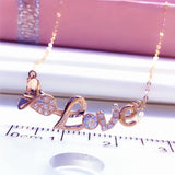 Crystal LOVE Necklace 14K Rose Plated Romantic Jewelry