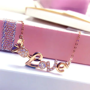 Crystal LOVE Necklace 14K Rose Plated Romantic Jewelry