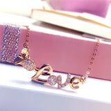 Crystal LOVE Necklace 14K Rose Plated Romantic Jewelry