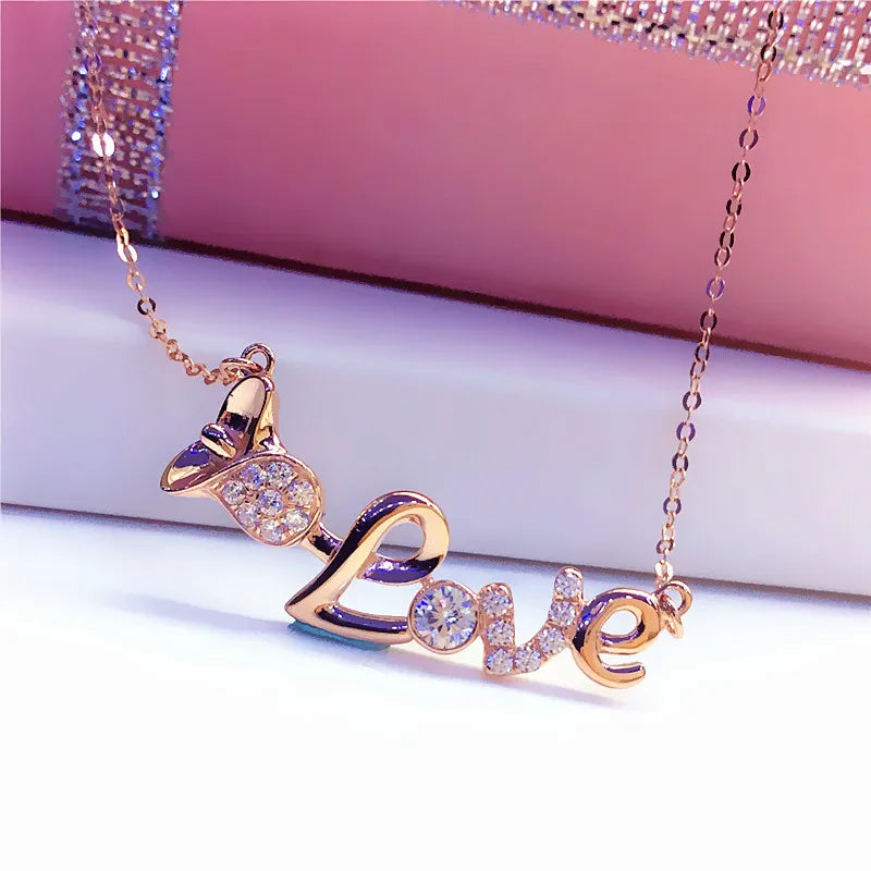 Crystal LOVE Necklace 14K Rose Plated Romantic Jewelry