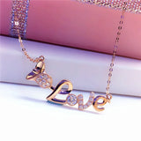 Crystal LOVE Necklace 14K Rose Plated Romantic Jewelry