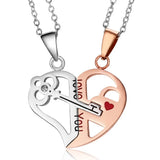 Couple Necklace Broken Heart 2 pcs Key Locket Dad Mom Love you Pendant Necklace