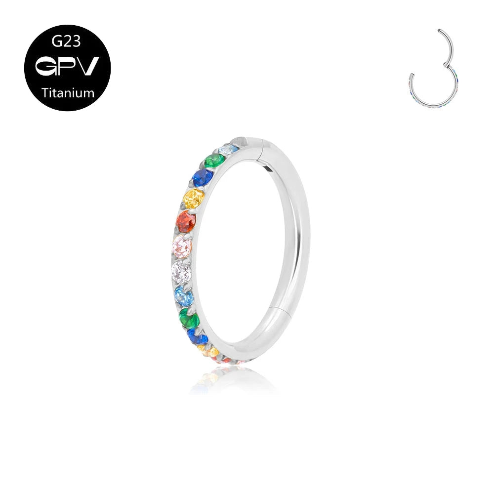 Perforated Nose Ring Titanium Alloy with Colored Zircon Rock