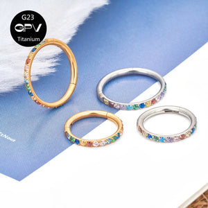 Perforated Nose Ring Titanium Alloy with Colored Zircon Rock