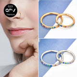 Perforated Nose Ring Titanium Alloy with Colored Zircon Rock