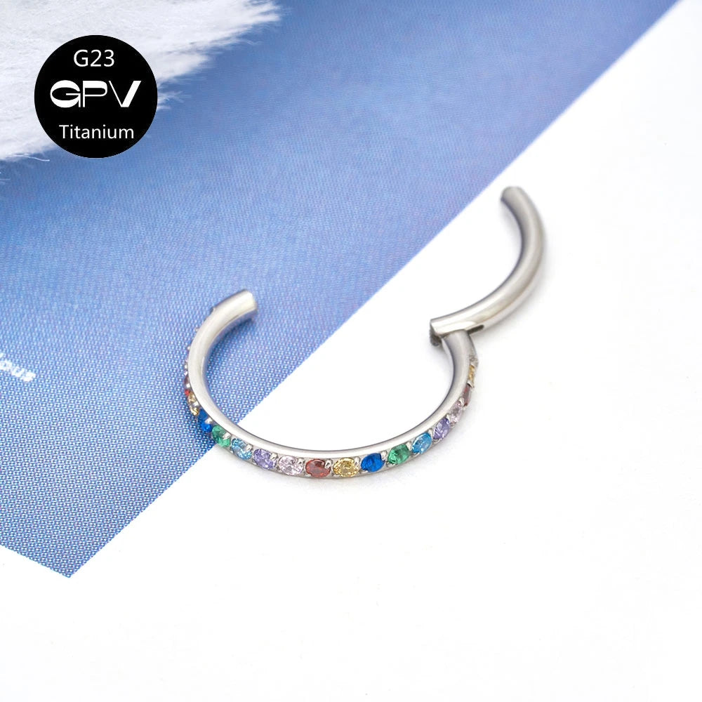 Perforated Nose Ring Titanium Alloy with Colored Zircon Rock