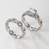 His Hers Couple Ring Set Stainless Steel Wedding Band Zirconia Women Chains Men