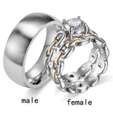 His Hers Couple Ring Set Stainless Steel Wedding Band Zirconia Women Chains Men