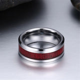Red Wood Stainless Steel Ring Set Zircon Heart Engagement Wedding Bands Gift