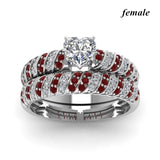 Red Wood Stainless Steel Ring Set Zircon Heart Engagement Wedding Bands Gift
