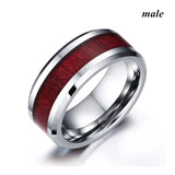 Red Wood Stainless Steel Ring Set Zircon Heart Engagement Wedding Bands Gift