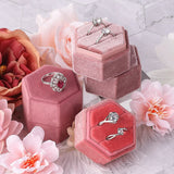 Couple Rings Jewelry Box Hexagon Storage Holder Wedding Engagement