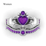 Men's Stainless Steel Crystal & Women's Heart Purple Crystal Ring Set