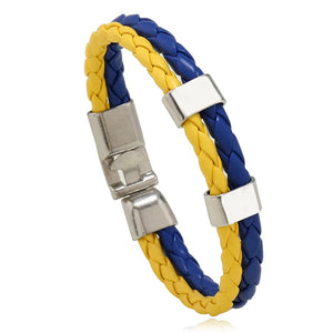 Ukraine Flag Woven Leather Bracelet