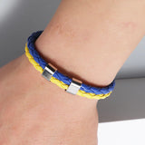 Ukraine Flag Woven Leather Bracelet