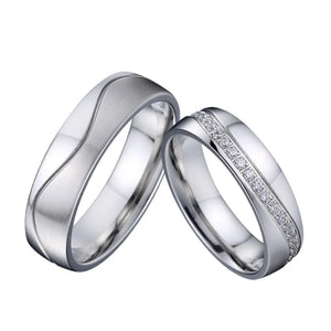 Couple Wedding Rings Set CZ Eternity Stainless Steel No Rust No Fade