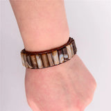 Boho Leather Wrap Bracelet Men Tube Shape Handmade