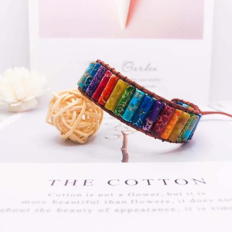 Chakra Bracelet Leather Wrap Beads Couples Jewelry