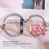 Couples Bracelets Stainless Steel Cuban Chain 2pieces Set Jewelry Engraving