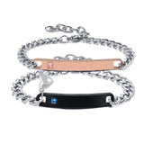 Couples Bracelets Stainless Steel Cuban Chain 2pieces Set Jewelry Engraving