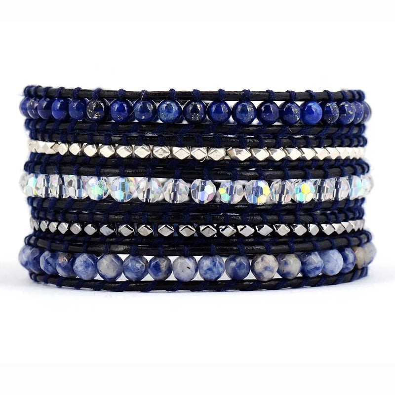Couples Leather Bracelets Natural Stones Beads Vintage Leather Wrap