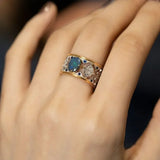 Vintage Silver Opal Rings for Women, Wide Hollow Out Engagement Ring