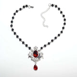 Rhinestone Flower Pendant Necklace Dark Pearl Necklace