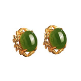 Hotan Jade Green Leaf Stud Earrings for Women