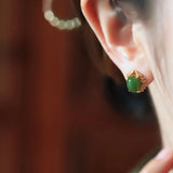 Hotan Jade Green Leaf Stud Earrings for Women