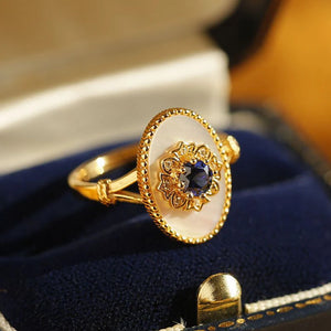 Retro Gemstone Engagement Ring Oval Fritillaria Inlaid High-End Jewelry