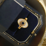 Retro Gemstone Engagement Ring Oval Fritillaria Inlaid High-End Jewelry