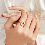Retro Gemstone Engagement Ring Oval Fritillaria Inlaid High-End Jewelry