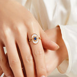 Retro Gemstone Engagement Ring Oval Fritillaria Inlaid High-End Jewelry