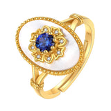 Retro Gemstone Engagement Ring Oval Fritillaria Inlaid High-End Jewelry