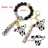 Cow Silicone Beads Leather Tassel Bracelet MAMA Keychain