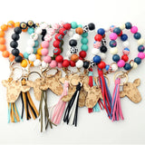 Cow Silicone Beads Leather Tassel Bracelet MAMA Keychain