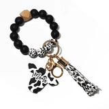 Cow Silicone Beads Leather Tassel Bracelet MAMA Keychain