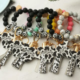 Cow Silicone Beads Leather Tassel Bracelet MAMA Keychain
