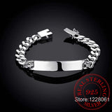 Cow Leather 10MM Sideways Men Bracelet 925 Sterling Silver Jewelry