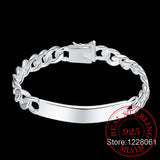 Cow Leather 10MM Sideways Men Bracelet 925 Sterling Silver Jewelry