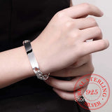Cow Leather 10MM Sideways Men Bracelet 925 Sterling Silver Jewelry