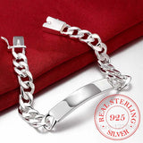 Cow Leather 10MM Sideways Men Bracelet 925 Sterling Silver Jewelry