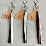 Cow Print Cattle Tag Keychain Western Farm Animal Cow Show Tag and Tassel
