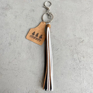 Cow Print Cattle Tag Keychain Western Farm Animal Cow Show Tag and Tassel